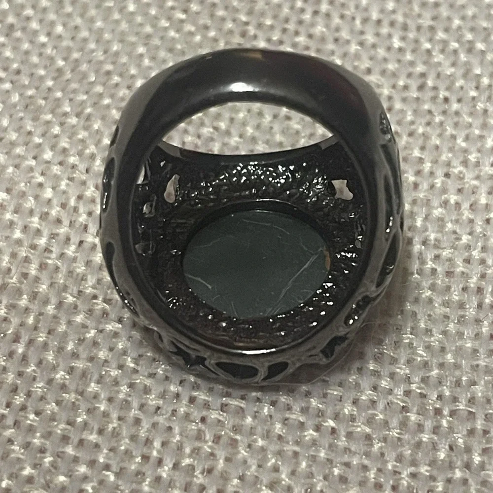 Black Dome Ring Dark Glam Goth Fantasy Hearts Stars Crescent Moon Celestial Sz 8